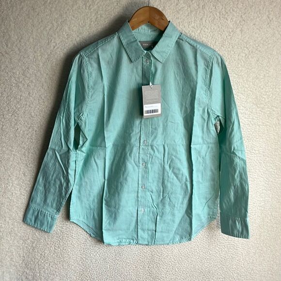 Everlane Button Down Shirt‎ Womens Size 2 Relaxed Fit Mint Green Stripe - Picture 1 of 7